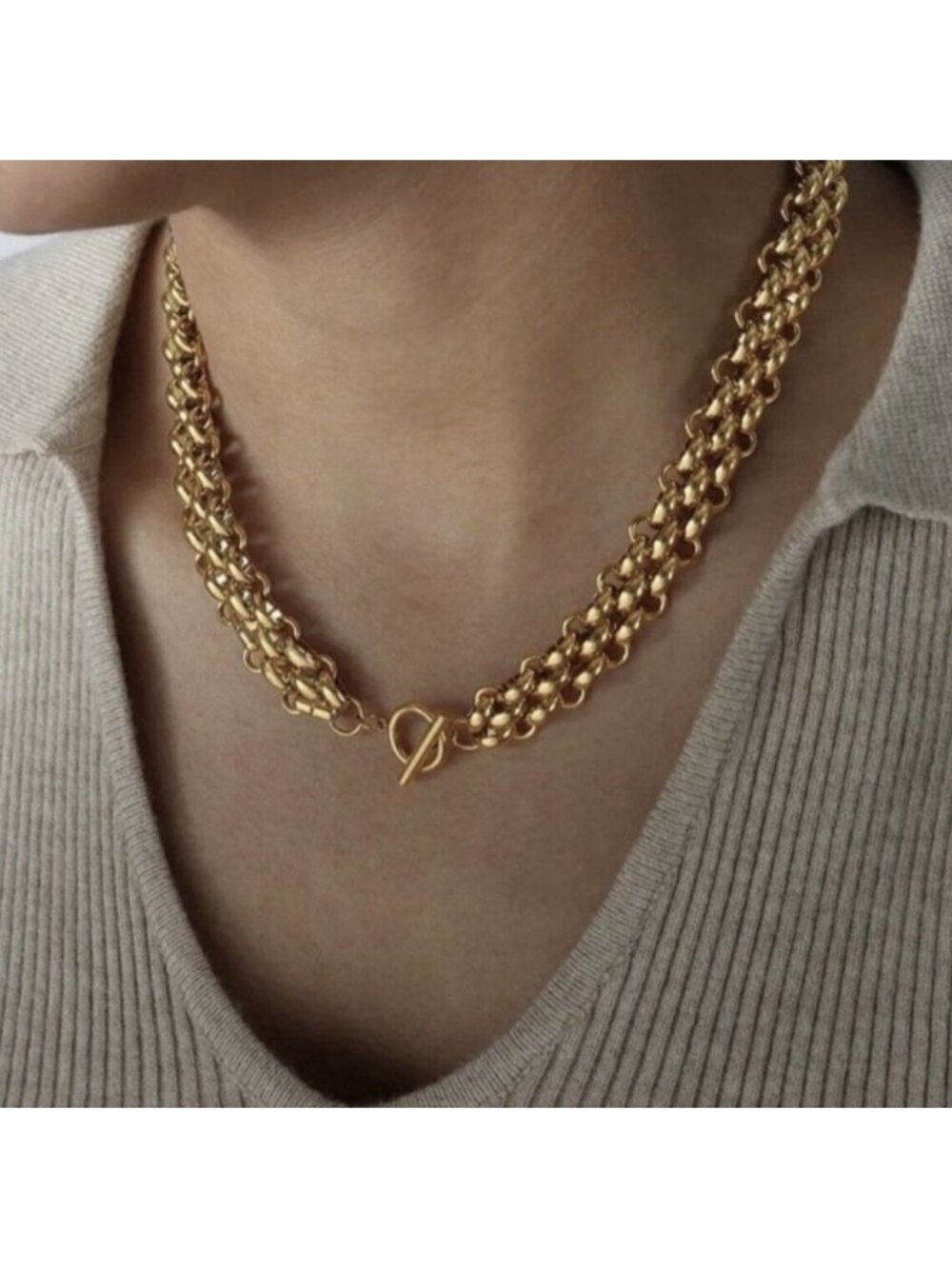 18K Gold coated on Titanium Steel Interlocking Oval OT Closure Necklace jewelry